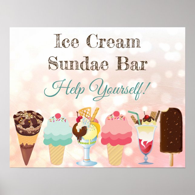 Poster Ajude-se a Sorvete Sundae Bar (Frente)