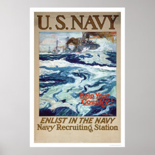 Poster Ajude seu país - a recrutar no marinho (US02286B)