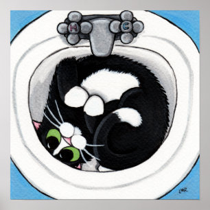 Pôster Ajustado apertado (v2) na arte do gato do azul