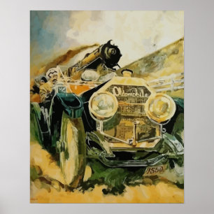 Pôster Ajustando o ritmo, automóvel contra a locomotiva