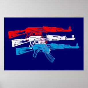 Poster AK 47, Red, White and Blue