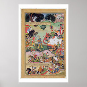 Pôster Akbar que recebe os tambores e padrões capturados 