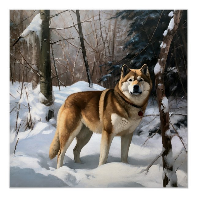 Pôster Akita Deixe Nevar Natal (Frente)
