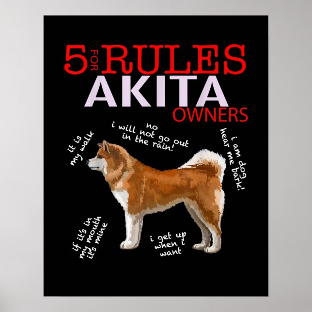 Poster Akita Dog | 5 Regras Akita Dog Owner (Frente)