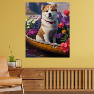 Poster Akita Dog em um Paddle: Uma Aventura Cênica