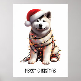 Poster Akita Dog Embalado À Luz De Natal