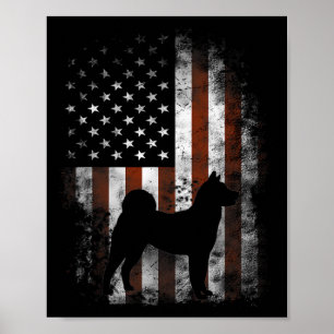 Poster Akita Inu American Flag Patriótico 4 De Julho