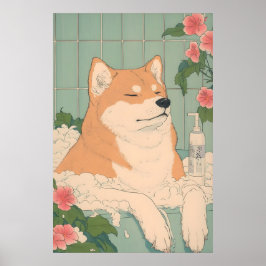 Poster Akita Inu Bathroom Print Funny Dog in Bathtub in
