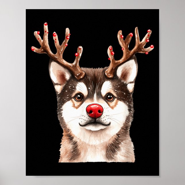 Poster Akita Reindeer Christmas Lights Dog Lover Xmas Paj (Frente)