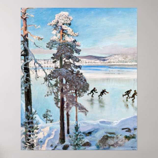 Poster Akseli Gallen-Kallela - Patinadores perto de Kalel (Frente)