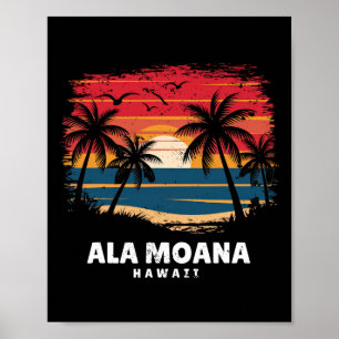 Poster Ala Moana Praia Havaí Surfista Árvore Palma Lembra