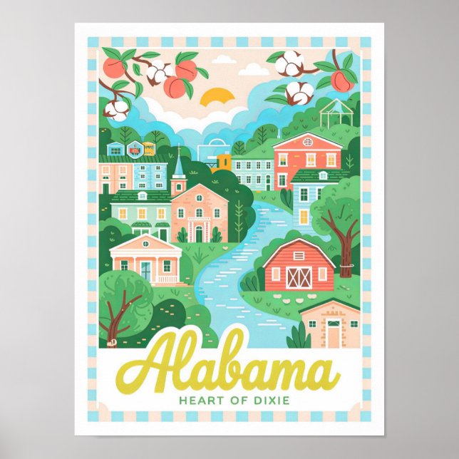 Poster Alabama Heart of Dixie USA Summer Viagem (Frente)