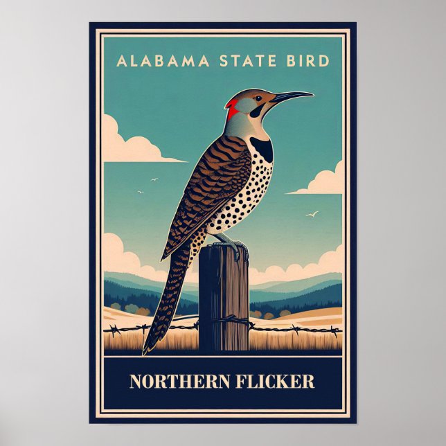 Poster Alabama State Bird - Norte Flicker Vintage (Frente)