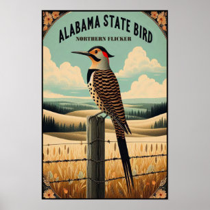 Poster Alabama State Bird - Norte Flicker Vintage