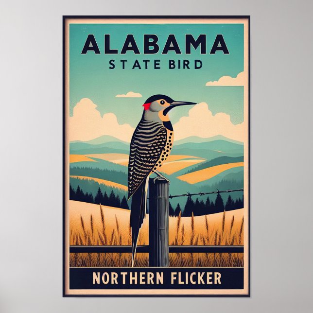 Poster Alabama State Bird - Norte Flicker Vintage (Frente)