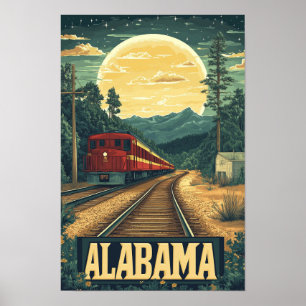 Poster Alabama USA Art Vintage Illustration Viagem