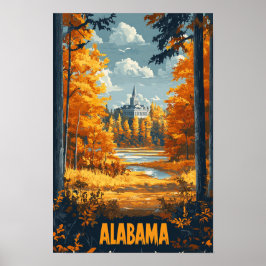 Poster Alabama USA Vintage Illustration Viagem