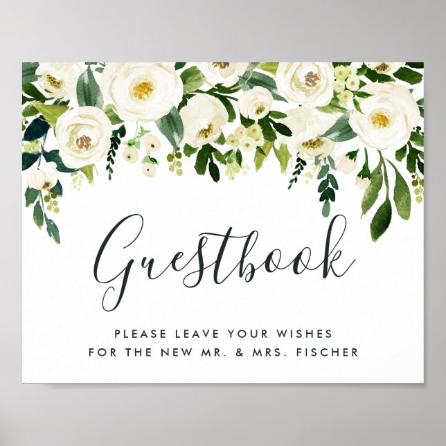 Poster Alabaster Floral Wedding Sinal Guestbook (Frente)