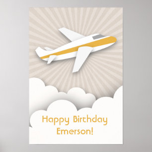 Poster alaranjado do aniversário do avião