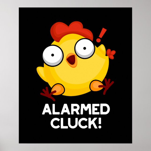 Poster Alarm Cluck Funny Chicken Clock Pun Dark BG (Frente)