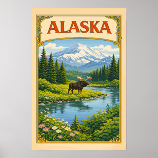 Poster Alasca Antigo Alce Floresta