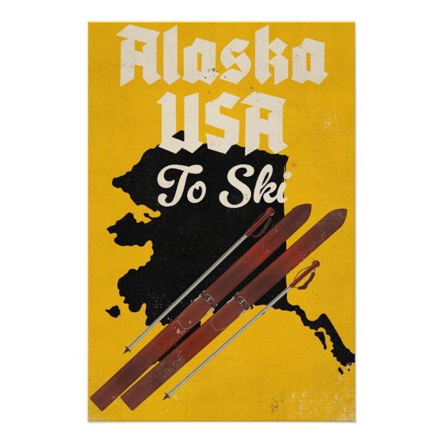 Pôster Alasca EUA Para Esquiar (Frente)