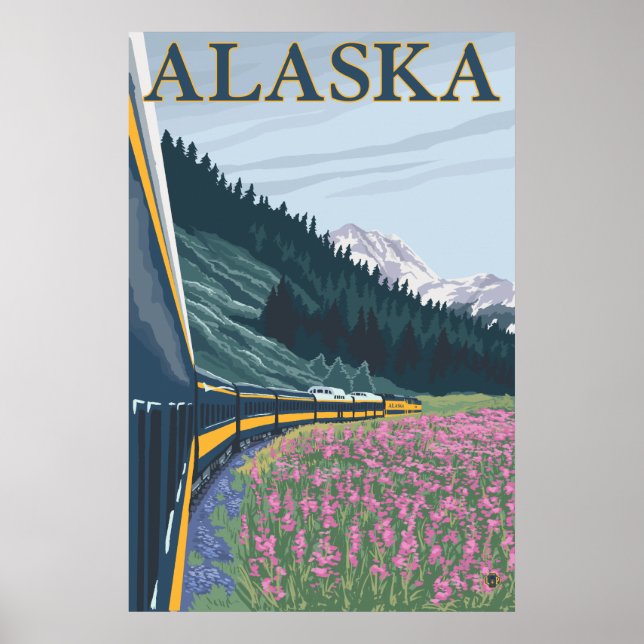 Pôster Alasca - Ferrovia do Alasca e Fireweed (Frente)