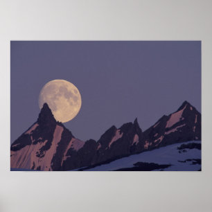 Pôster Alasca, Montanhas Chugach Lua cheia nasce