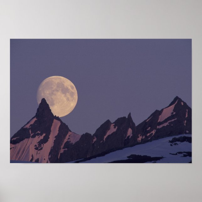 Pôster Alasca, Montanhas Chugach Lua cheia nasce (Frente)