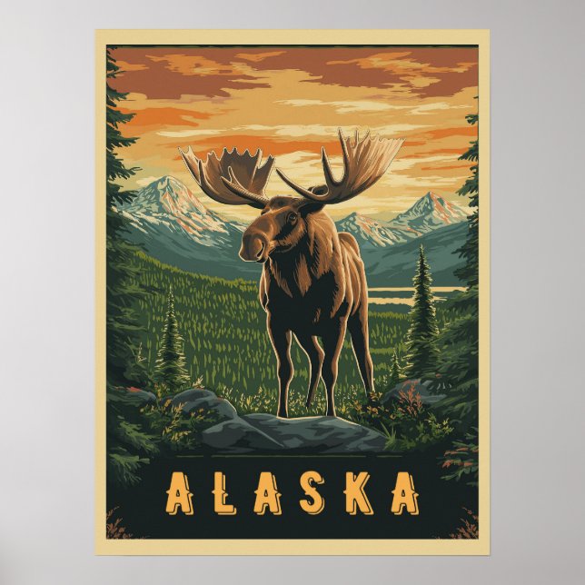 Poster Alaska Moose - Vintage Wilderness (Frente)