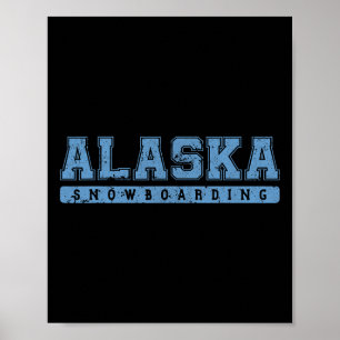 Poster Alaska Snowboard Sky Blue Vintage Text