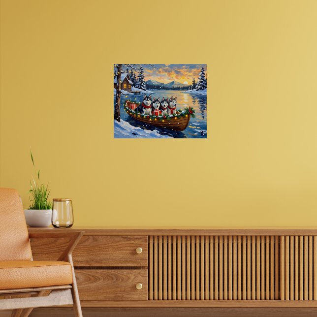 Poster Alaskan Malamute Christmas Boat Holiday (Sala de Estar 2)