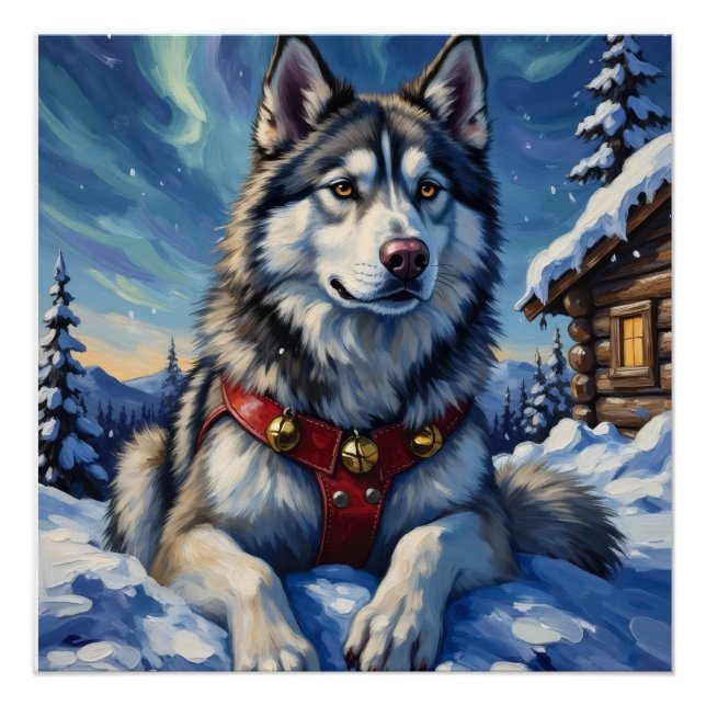 Pôster Alaskan Malamute North Pole Winter Christmas (Frente)