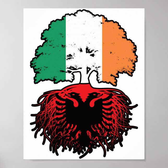 Poster Albania Albanian Irish Ireland Tree Roots Flag (Frente)