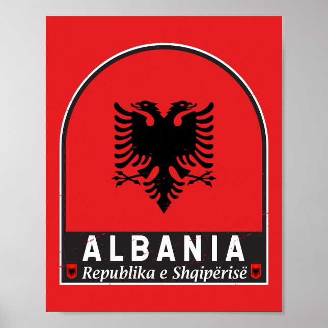 Poster Albânia Flag Emblem angustiado (Frente)