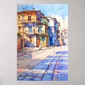 Poster Albania Tirana Old Street Painting