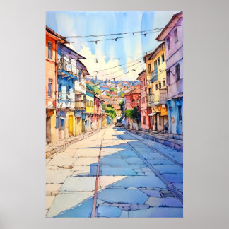 Poster Albania Tirana Old Street Painting