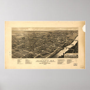 Poster Albany Geórgia 1885 mapas panorâmicos