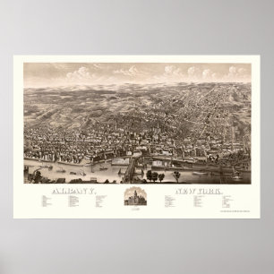 Poster Albany, mapa panorâmico de NY - 1879
