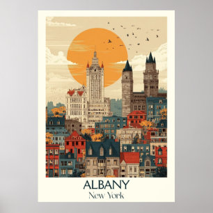 Poster Albany New York Vintage Skyline City Viagem Art