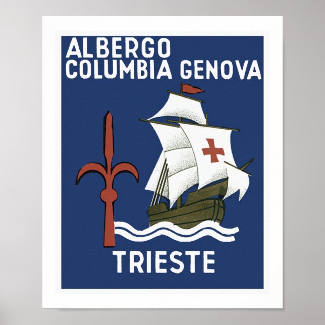 Poster Albergo Columbia Genoa ~ Trieste (Frente)