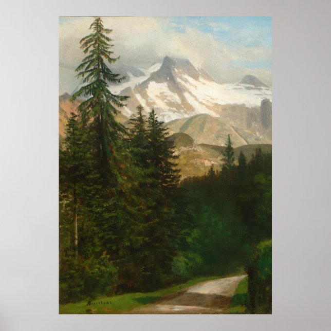 Poster Albert Bierstadt Pintando Neve no Alto País (Frente)