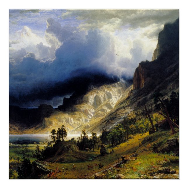 Pôster Albert Bierstadt Uma Tempestade nas Montanhas Roch (Frente)