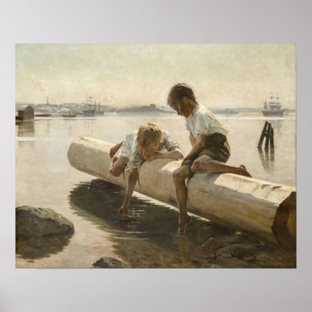 Poster Albert Edelfelt - Dois Meninos em um Tronco (Frente)