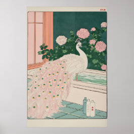 Poster Albino Peacock Ukiyo-e Art Japanese Bathroom Print