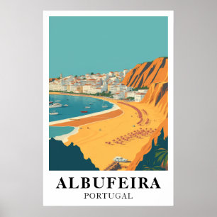 Poster Albufeira Portugal Viagem Antiga Arte de Praia