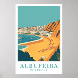 Poster Albufeira Portugal Viagem Antiga Arte de Praia