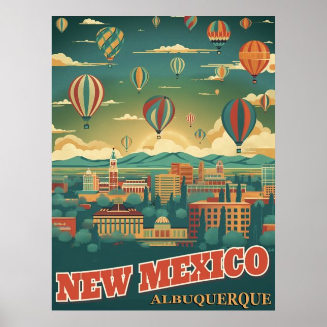 Poster Albuquerque, Novo México com um balão de ar quente (Frente)