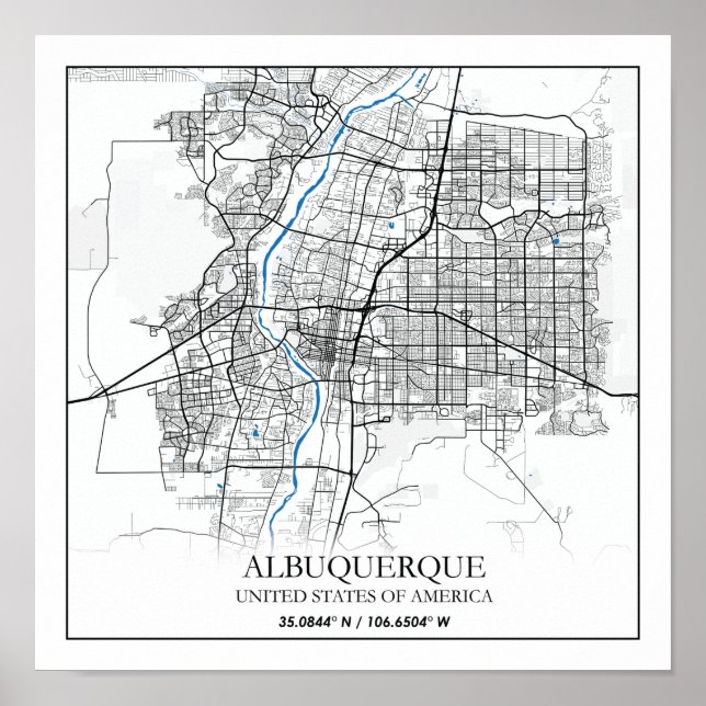 Poster Albuquerque Novo México México Texas EUA Mapa da C (Frente)