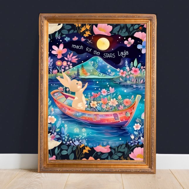 Poster Alcance as Estrelas Bunny Floral da Floresta  (Criador carregado)